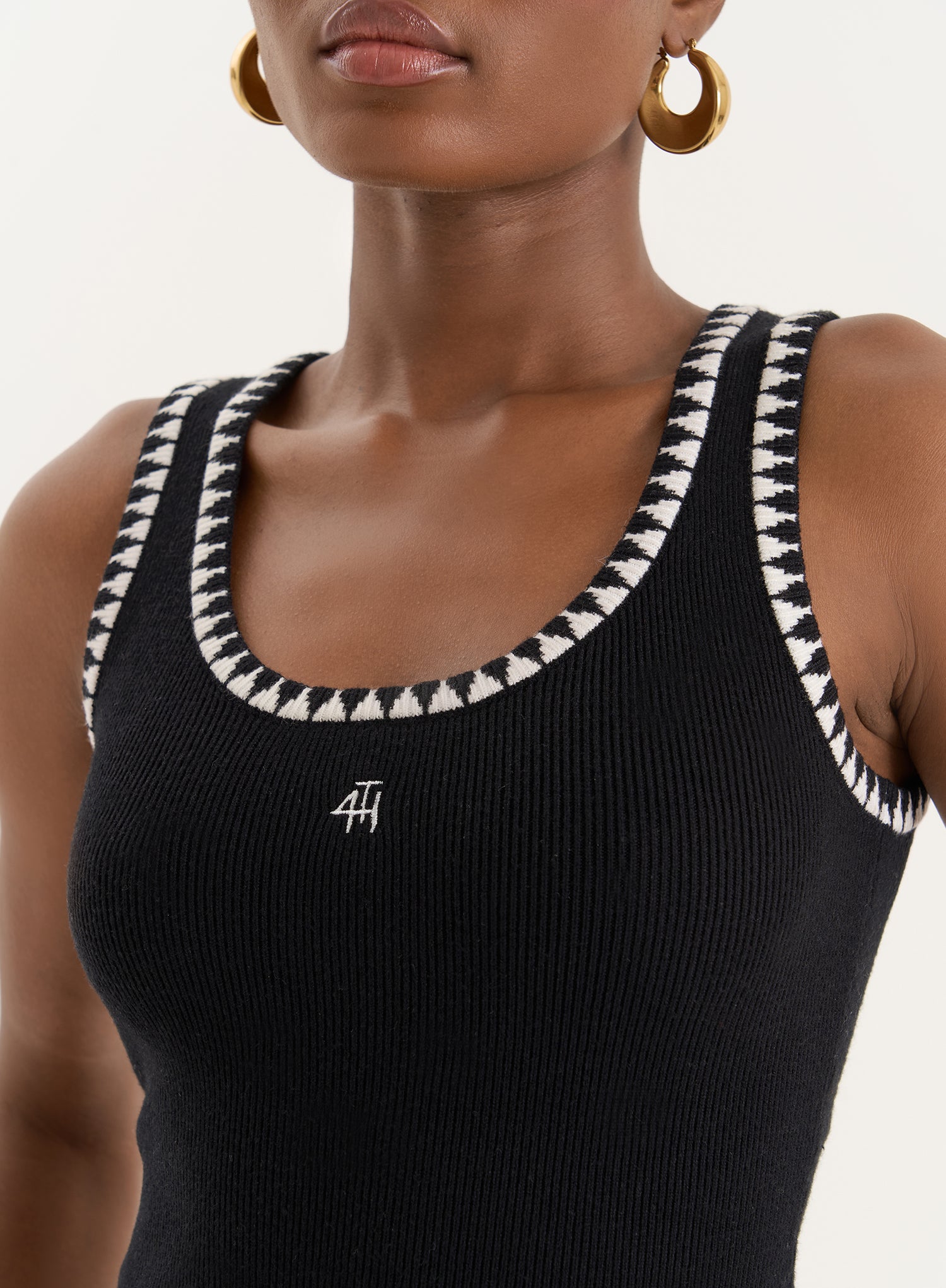 Black Knitted Contrast Stitch Vest Top